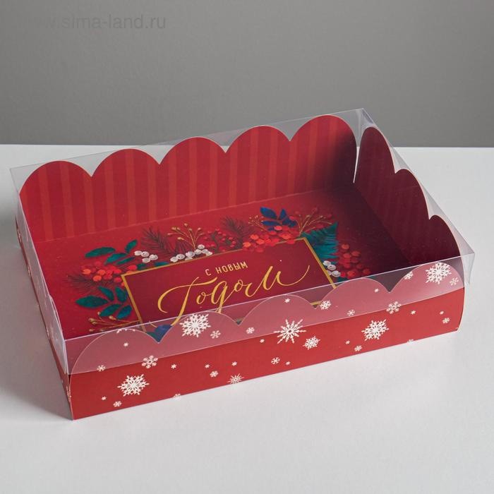 Коробка складная с PVC крышкой «С Новым годом», 20 × 30 × 8 см