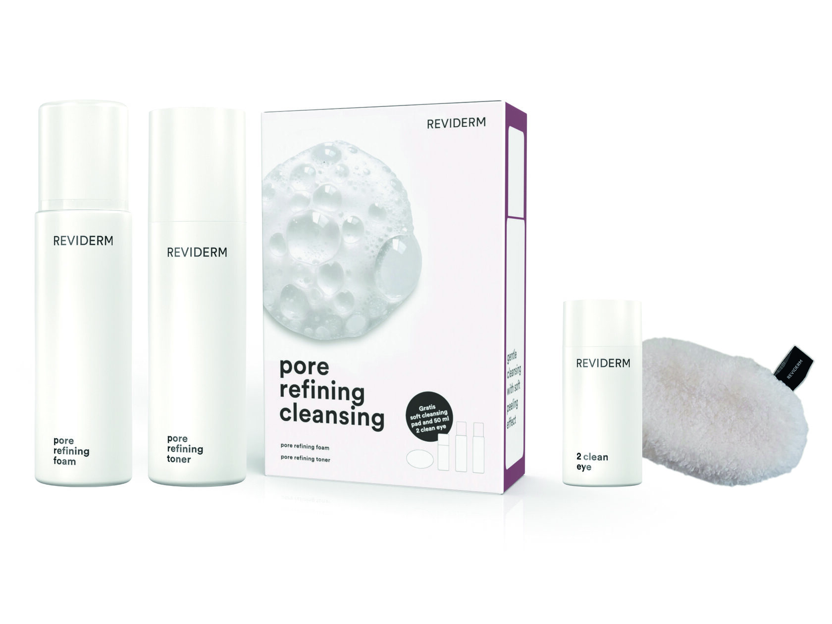 ДЕЛИКАТНОЕ ОЧИЩЕНИЕ ПОР: Пенка для очищения пор / Pore refining foam + Тоник для очищения пор / Pore refining toner + миниатюра 2-фазный лосьон для снятия макияжа с глаз / 2 clean eye + спонж для очищения