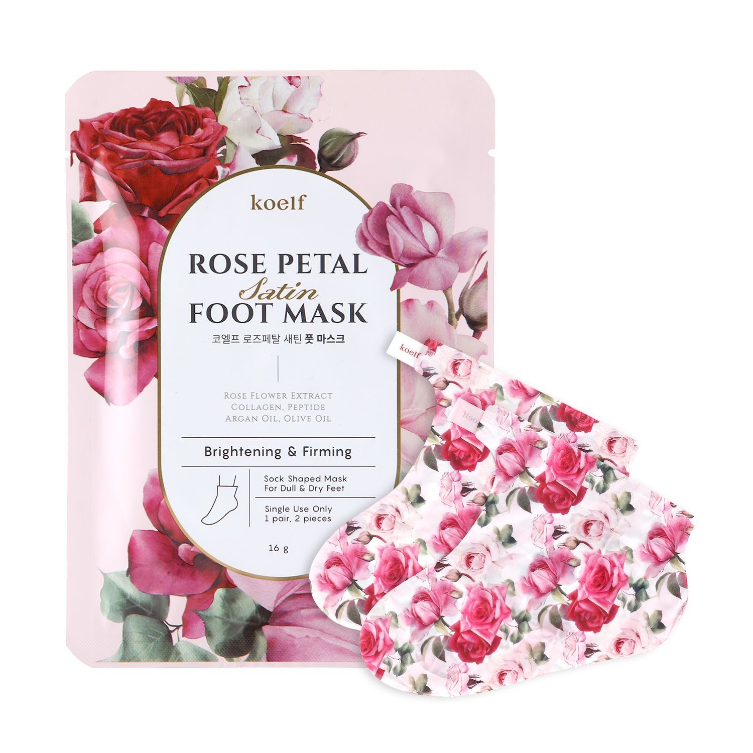 [KOELF]  Маски-носочки для ног РОЗА Rose Petal Satin Foot Mask