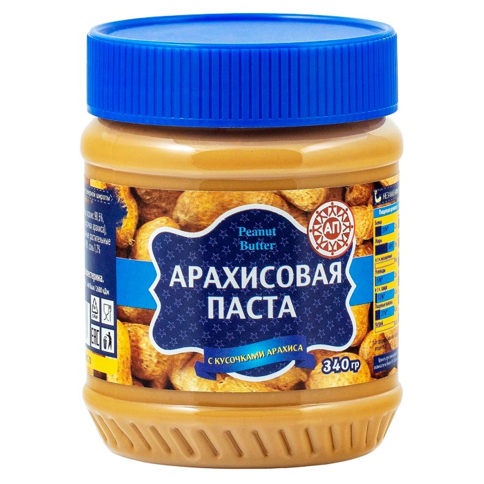Арахисовая паста "Азбука продуктов" с кусочками арахиса, 340 г.
