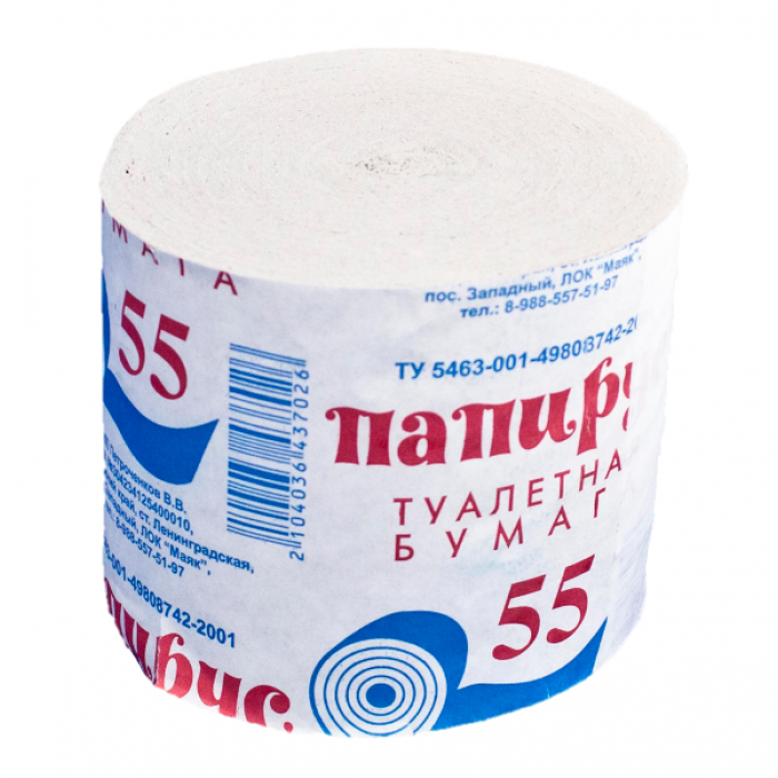 Туалетная бумага Папирус, 1 сл. 55 м.